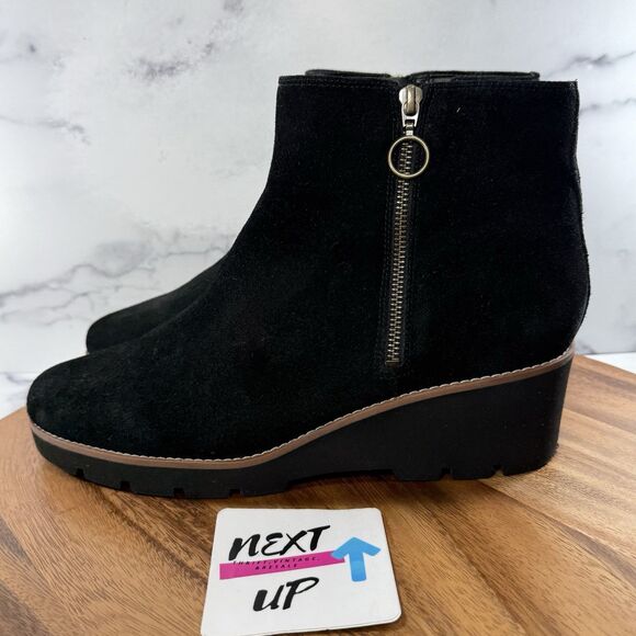 Women’s size 12-Vionic Hazal Bootie Wedge Heel Black Suede Side Zip Ankle Boots - Picture 1 of 10